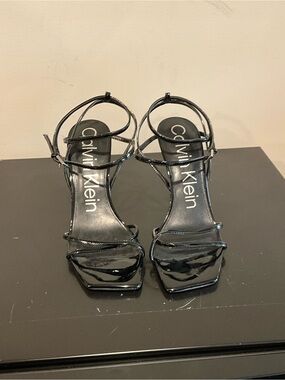 Calvin Klein Black Patent Strappy Heeled Sandals Size 10